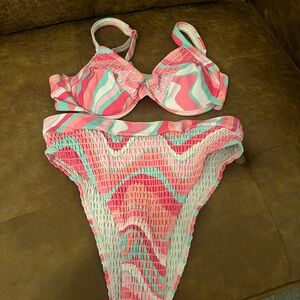 SHEIN Pink and White Swirl Bikini
